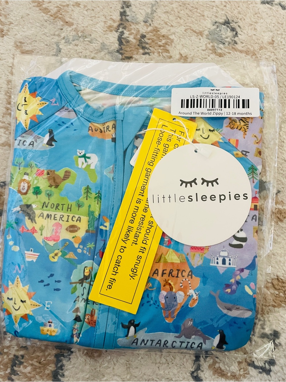 Little Sleepies Blue 'Around The World' Zippy 12-18M NWT